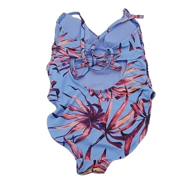 Jessica Simpson V Neck One Piece Purple Swimsuit Lilac Palm Print XL - Picture 5 of 5